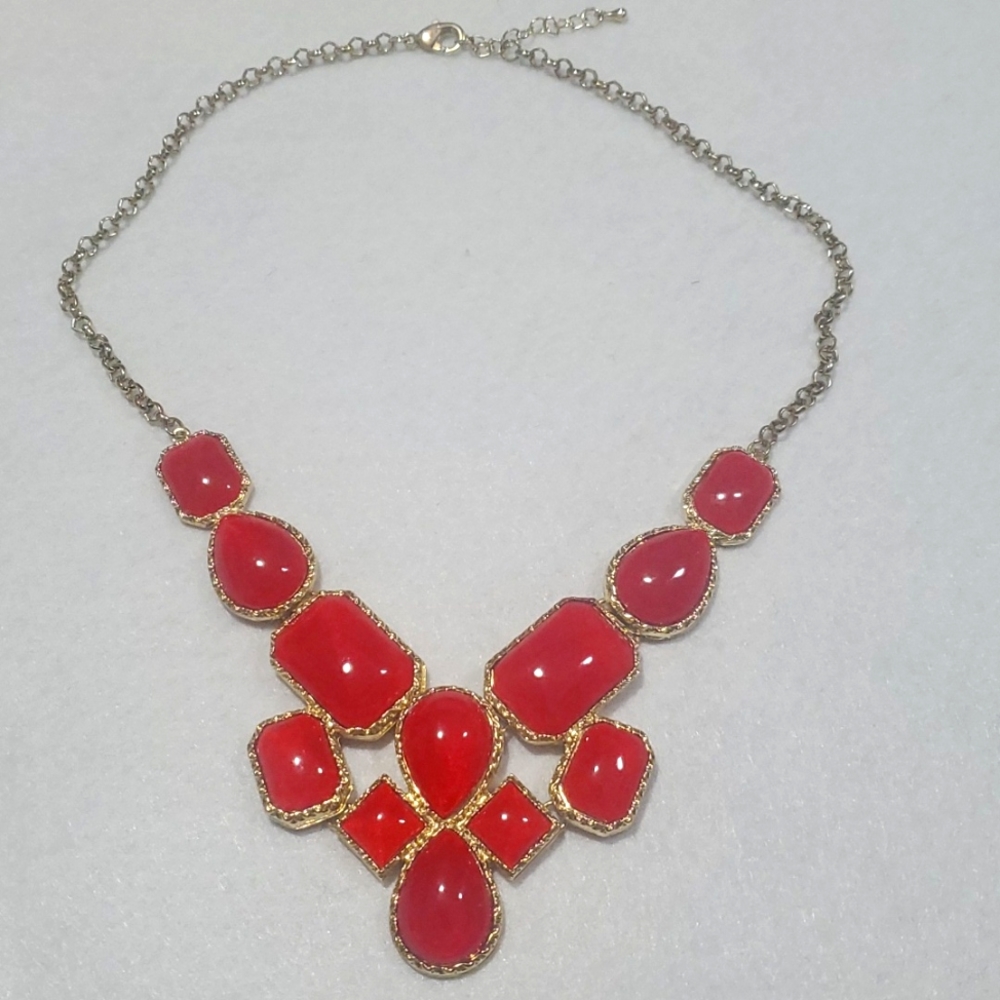 Red Goldtone Adjustable Length Necklace